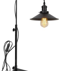 Free Standing Plant Grow Stand Lighting Adjustable Height 5.9 Feet Plug Cord with Timer Switch E26 Base Black Shade Simple Style for Plants Growing (Bulb Not Included)