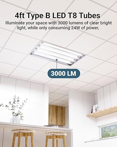 Sunco 10 Pack T8 LED Tubes 4FT Fluorescent Replacement, 48 Inch, 24W, 3000LM, 5000K Daylight, Single Ended Power, Type B, Clear Lens UL 2 Sunco 10 Pack T8 LED Tubes 4FT Fluorescent Replacement, 48 Inch, 24W, 3000LM, 5000K Daylight, Single Ended Power, Type B, Clear Lens UL - Image 2