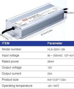HLG-320H-12B 12V 22A 320W LED Driver, IP67 Waterproof, High Efficiency, Compact Design, Exceptional Reliability, for LED Lighting, Industrial Automation, Outdoor Applications 2