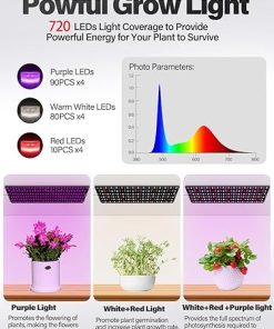 Grow Lights for Indoor Plants Full Spectrum, Kalolary 720 LEDs Grow Lights with 3/6/12H Timer, Thin Panel Growing Lamp with 5 Dimmable Levels, 3 Lighting Modes, for Greenhouse Plant Growth(4 Packs) 2