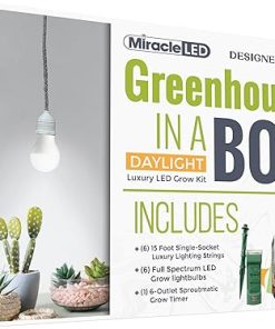 Miracle LED Greenhouse in a Box Designer Line Indoor Grow Kit – Includes Absolute Daylight Full Spectrum 100W Replacement Grow Bulb, 1 1-Socket Braided Plug-in Fixture with Timer (6-Pack)