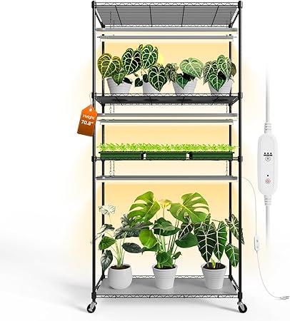 Plant Shelf with Grow Light with Timer, Tall Plant Stand with Adjustable Rack and Wheels, 6 Pack T5 3FT Full Spectrum Grow Lights for Indoor Plants, Seed Starting, Seed Tray, 35.4″x13.8″x70.8″ Plant Shelf with Grow Light with Timer, Tall Plant Stand with Adjustable Rack and Wheels, 6 Pack T5 3FT Full Spectrum Grow Lights for Indoor Plants, Seed Starting, Seed Tray, 35.4"x13.8"x70.8"