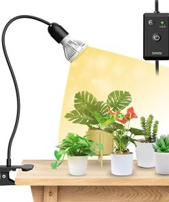 SANSI LED Grow Lights for Indoor Plants, Lifetime Free Bulb Replacement, 150W Full Spectrum Gooseneck Clip Plant Grow Light, Plant Light with Timer 4/8/12 Hrs + 2 Pack 10W Grow Light Bulb 2