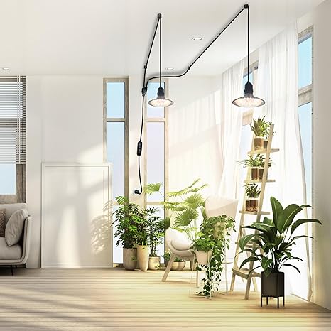 Grow Light Bulbs Indoor Plants Lights Adjustable Cord,Timer, Full Spectrum Plant Growing Lamp for Seedling,Greenhouse,Seedlings (2 Lights (14.7ft)) 2 Grow Light Bulbs Indoor Plants Lights Adjustable Cord,Timer, Full Spectrum Plant Growing Lamp for Seedling,Greenhouse,Seedlings (2 Lights (14.7ft)) - Image 2