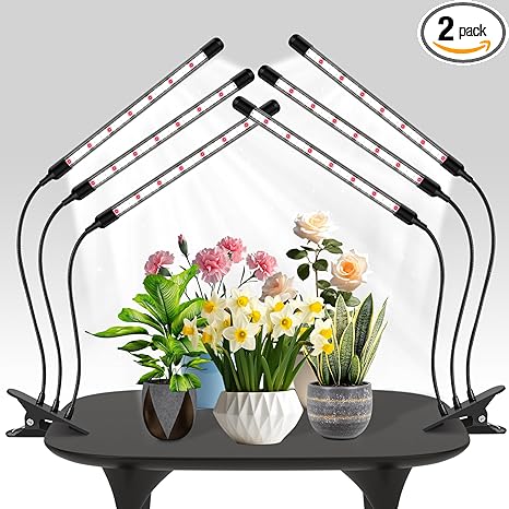 Tri-Heads Grow Lights for Indoor Plants, Full Spectrum Plant Lights for Indoor Growing with Adjustable 360° Gooseneck, 6/12/18H Timer & Dimming for Seedlings(Pack 2) Tri-Heads Grow Lights for Indoor Plants, Full Spectrum Plant Lights for Indoor Growing with Adjustable 360° Gooseneck, 6/12/18H Timer & Dimming for Seedlings(Pack 2)