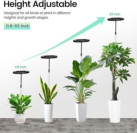 Grow Lights for Indoor Plants,Full Spectrum LED Floor Plant Light with Stand,63 inch Adjustable Height for Large Plant,3 Switch Mode,Sunlight Grow Lamp,Auto Timer 3/9/12H,10 Level Brightness(White) 2 Grow Lights for Indoor Plants,Full Spectrum LED Floor Plant Light with Stand,63 inch Adjustable Height for Large Plant,3 Switch Mode,Sunlight Grow Lamp,Auto Timer 3/9/12H,10 Level Brightness(White) - Image 2