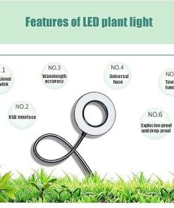 LED Ring Plant Grow Light, Grow Light with Clamp, 3 Toning Modes 3/9/12 H Timer Ideal for Greenhouse Plants Flowers Veg Succulents Potted Growth (Size : 1 Head) () 2