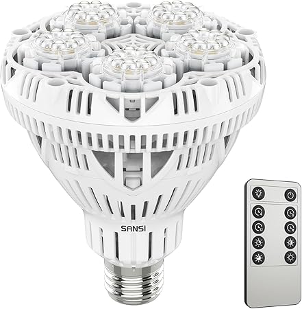 SANSI Dimmable Grow Light Bulb Full Spectrum, High PPFD 30W Grow Bulb (450 Watt Equiv) with Remote, Auto On Off Timing 4 8 12 Hrs, Energy Saving Plant Light Bulb with E26 Base for Indoor Plants 2 SANSI Dimmable Grow Light Bulb Full Spectrum, High PPFD 30W Grow Bulb (450 Watt Equiv) with Remote, Auto On Off Timing 4 8 12 Hrs, Energy Saving Plant Light Bulb with E26 Base for Indoor Plants - Image 2
