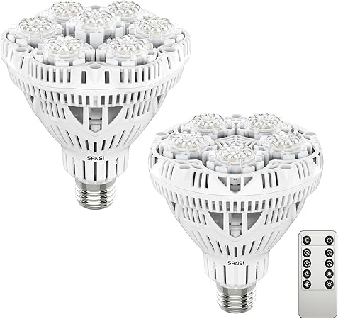 SANSI Dimmable Grow Light Bulb Full Spectrum, High PPFD 30W Grow Bulb (450 Watt Equiv) with Remote, Auto On Off Timing 4 8 12 Hrs, Energy Saving Plant Light Bulb with E26 Base for Indoor Plants SANSI Dimmable Grow Light Bulb Full Spectrum, High PPFD 30W Grow Bulb (450 Watt Equiv) with Remote, Auto On Off Timing 4 8 12 Hrs, Energy Saving Plant Light Bulb with E26 Base for Indoor Plants