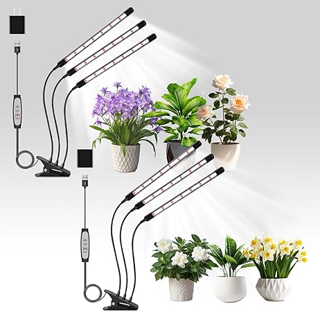 3 Head Grow Lights for Seed Starting, 6000K Full Spectrum for Indoor Plants, 6/12/18H Auto Timer, 5 Dimmable Levels, Clip-on Desk Lamp for Growing (2 Pack) 3 Head Grow Lights for Seed Starting, 6000K Full Spectrum for Indoor Plants, 6/12/18H Auto Timer, 5 Dimmable Levels, Clip-on Desk Lamp for Growing (2 Pack)