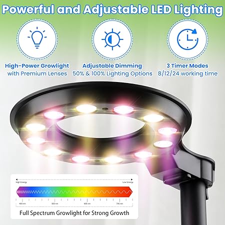 Plant Lights for Indoor Growing,Self Watering Pots Standing Tall LED Grow Lights for Indoor Plants Full Spectrum,Plant Grow Lights Height Adjustable with Timer, Plant Stand with Grow Light & Trellis 2 Plant Lights for Indoor Growing,Self Watering Pots Standing Tall LED Grow Lights for Indoor Plants Full Spectrum,Plant Grow Lights Height Adjustable with Timer, Plant Stand with Grow Light & Trellis - Image 2