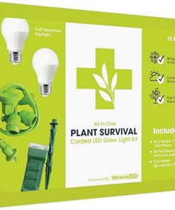Miracle LED Plant Survival Indoor Grow Light Kit – 2 Absolute Daylight + Full Spectrum 150W Replacement Grow Light Bulbs & 1 2-Socket Corded Fixture with SproutMatic Timer (4-Pack)