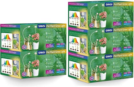 SANSI Grow Lights for Indoor Plants, LED Pot Clip Plant Light for Growing, 4000K Full Spectrum Plant Growing Lamp with 4-Level Dimmable, Auto On Off Timing 3 6 12 Hrs for Small Plants, White 5V10-Pack SANSI Grow Lights for Indoor Plants, LED Pot Clip Plant Light for Growing, 4000K Full Spectrum Plant Growing Lamp with 4-Level Dimmable, Auto On Off Timing 3 6 12 Hrs for Small Plants, White 5V10-Pack