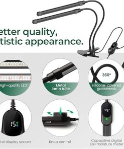 Plant Light with 2 Soil Moisture Meter,Led Grow Lights for Indoor Plants Full Spectrum,15 Brightness Levels,24 Hours Timer, Simulation of Sunlight,Suitable for Any Growth Stage of Your Plants 2
