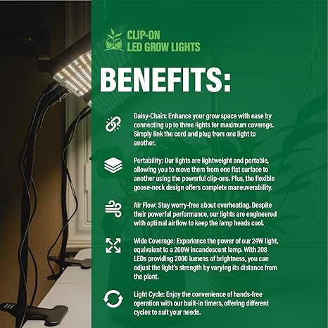 Humboldts Secret Clip On LED Grow Light for Indoor Plants Full Spectrum w/Warm, White, & UV-IR Lights | 200W Intensity & Timer | for Tables, Desks, & More | Plant Light for Indoor Plants, Herbs, Etc 2 Humboldts Secret Clip On LED Grow Light for Indoor Plants Full Spectrum w/Warm, White, & UV-IR Lights | 200W Intensity & Timer | for Tables, Desks, & More | Plant Light for Indoor Plants, Herbs, Etc - Image 2