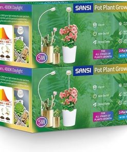 SANSI Grow Lights for Indoor Plants, LED Pot Clip Plant Light for Growing, 4000K Full Spectrum Plant Growing Lamp with 4-Level Dimmable, Auto On Off Timing 3 6 12 Hrs for Small Plants, White 5V10-Pack 2