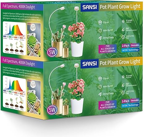 SANSI Grow Lights for Indoor Plants, LED Pot Clip Plant Light for Growing, 4000K Full Spectrum Plant Growing Lamp with 4-Level Dimmable, Auto On Off Timing 3 6 12 Hrs for Small Plants, White 5V10-Pack 2 SANSI Grow Lights for Indoor Plants, LED Pot Clip Plant Light for Growing, 4000K Full Spectrum Plant Growing Lamp with 4-Level Dimmable, Auto On Off Timing 3 6 12 Hrs for Small Plants, White 5V10-Pack - Image 2