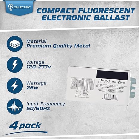 4 Pack – Replacement for Syvalnia QTP2X26CF UNV DM – 2-Lamp T4 Compact Fluorescent Ballast 26W High Power Factor (120/277V) Easy Installation 2 4 Pack - Replacement for Syvalnia QTP2X26CF UNV DM - 2-Lamp T4 Compact Fluorescent Ballast 26W High Power Factor (120/277V) Easy Installation - Image 2