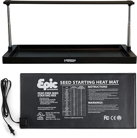 Epic Gardening Seed Starting Bundle – Heat Mat & Standard Full-Spectrum Grow Light | Heavy-Duty 10″ x 20.75″ Mat & Adjustable LED Light with Timer | Indoor Germination, Seedling Growth & Plant Care Epic Gardening Seed Starting Bundle - Heat Mat & Standard Full-Spectrum Grow Light | Heavy-Duty 10" x 20.75" Mat & Adjustable LED Light with Timer | Indoor Germination, Seedling Growth & Plant Care