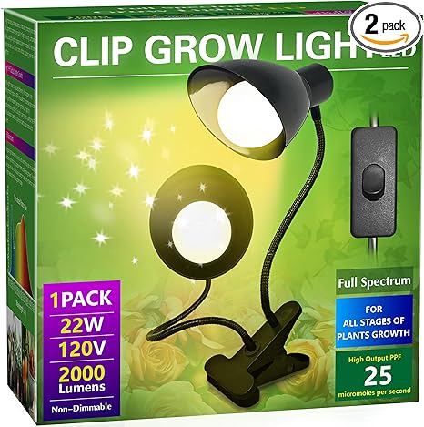 Briignite A19 Grow Light Bulb 2 Pack & Clip Grow Light Dual Head Briignite A19 Grow Light Bulb 2 Pack & Clip Grow Light Dual Head