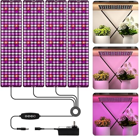 Grow Lights for Indoor Plants Full Spectrum, Kalolary 720 LEDs Grow Lights with 3/6/12H Timer, Thin Panel Growing Lamp with 5 Dimmable Levels, 3 Lighting Modes, for Greenhouse Plant Growth(4 Packs) Grow Lights for Indoor Plants Full Spectrum, Kalolary 720 LEDs Grow Lights with 3/6/12H Timer, Thin Panel Growing Lamp with 5 Dimmable Levels, 3 Lighting Modes, for Greenhouse Plant Growth(4 Packs)