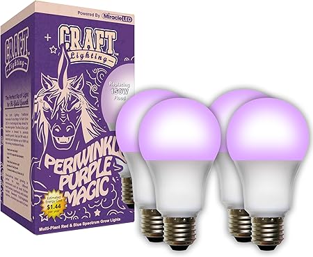 Miracle LED Craft Lighting Periwinkle Purple Magic Red & Blue Spectrum LED Grow Light Bulb Replacing 150W (4-Pack) Miracle LED Craft Lighting Periwinkle Purple Magic Red & Blue Spectrum LED Grow Light Bulb Replacing 150W (4-Pack)