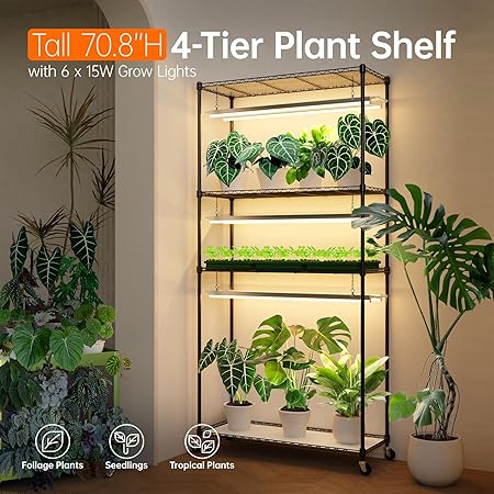 Plant Shelf with Grow Light with Timer, Tall Plant Stand with Adjustable Rack and Wheels, 6 Pack T5 3FT Full Spectrum Grow Lights for Indoor Plants, Seed Starting, Seed Tray, 35.4″x13.8″x70.8″ 2 Plant Shelf with Grow Light with Timer, Tall Plant Stand with Adjustable Rack and Wheels, 6 Pack T5 3FT Full Spectrum Grow Lights for Indoor Plants, Seed Starting, Seed Tray, 35.4"x13.8"x70.8" - Image 2
