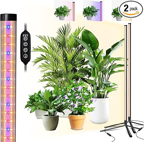 Plant Grow Lights for Indoor, 42W Full Spectrum Growing Light with Tripod Stand, 4FT Height T8 Vertical Standing Indoor Growing Light for Plants with On/Off Timer Function, 2 Packs Plant Grow Lights for Indoor, 42W Full Spectrum Growing Light with Tripod Stand, 4FT Height T8 Vertical Standing Indoor Growing Light for Plants with On/Off Timer Function, 2 Packs